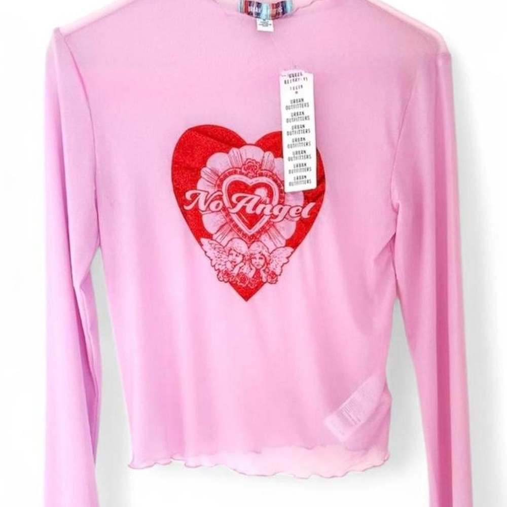 NEW Urban Outfitters Women's No Angel Mesh Tee T-shirt Pink Valentine Sz M Fairy